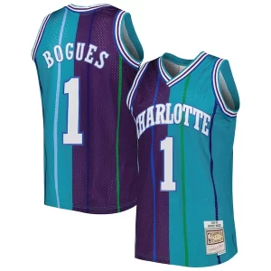 Clásico Ideal Muggsy Bogues Charlotte Hornets Hardwood Classics 1992/93 Split Swingman Jersey Teal/Purple  para la gran final