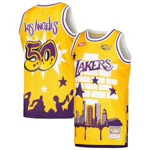 Original Lujoso Increíble Los Angeles Lakers x Tats Cru Hardwood Classics Fashion Jersey Gold  para la gran final
