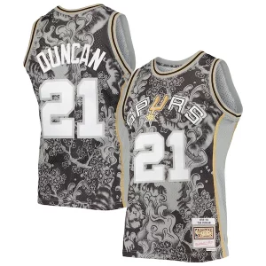 Magnífico Comodo Tim Duncan San Antonio Spurs Hardwood Classics 1998/99 Lunar New Year Swingman Jersey Black  para la gran final
