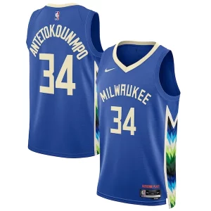 Lujoso Giannis Antetokounmpo Milwaukee Bucks Nike Unisex 2022/23 Swingman Jersey City Edition Royal  para la gran final