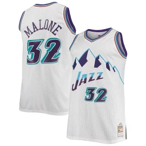 Magnífico Karl Malone Utah Jazz 1996/97 Big & Tall Hardwood Classics Swingman Jersey White/Purple  para la gran final