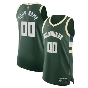 Versátil Milwaukee Bucks Nike 2021/22 Diamond Authentic Custom Jersey Icon Edition Hunter Green  para la gran final