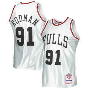 Perfecto Dennis Rodman Chicago Bulls 1997/98 Hardwood Classics 75th Anniversary Swingman Jersey Platinum  para la gran final