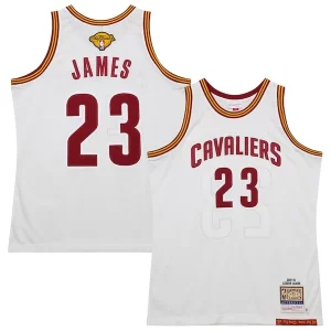 Fácil de llevar LeBron James Cleveland Cavaliers 2015/16 Hardwood Classics Authentic Jersey White  para la gran final