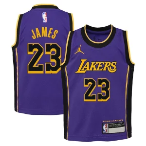 Elegante LeBron James Los Angeles Lakers Jordan Brand Preschool 2022/23 Dri FIT Replica Jersey Statement Edition Purple  para la gran final