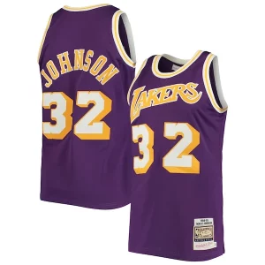 Fantástico Delicioso Magic Johnson Los Angeles Lakers 1984/85 Hardwood Classics Authentic Jersey Purple/Gold  para la gran final