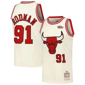 Versátil Increíble Genial Dennis Rodman Chicago Bulls Chainstitch Swingman Jersey Cream  para la gran final