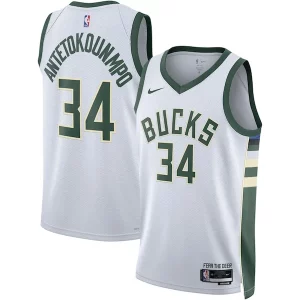 Genial Giannis Antetokounmpo Milwaukee Bucks Nike Unisex Swingman Jersey Association Edition White/Hunter Green  para la gran final