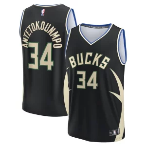 Perfecto Original Único Giannis Antetokounmpo Milwaukee Bucks Fast Break Replica Player Jersey Statement Edition Black  para la gran final