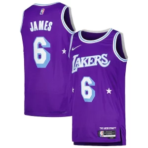 Increíble Fácil de llevar Original LeBron James Los Angeles Lakers Nike Swingman Player Jersey City Edition Purple  para la gran final