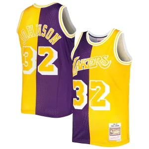 Fantástico Ideal Magic Johnson Los Angeles Lakers Hardwood Classics 1984/85 Split Swingman Jersey Purple/Gold  para la gran final