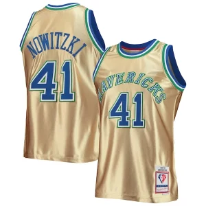 Clásico Dirk Nowitzki Dallas Mavericks 75th Anniversary 1998/99 Hardwood Classics Swingman Jersey Gold  para la gran final