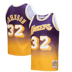 Clásico Encantador Magic Johnson Los Angeles Lakers 1984/85 Hardwood Classics Fadeaway Swingman Player Jersey Gold/Purple  para la gran final