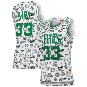 Único Exquisito Larry Bird Boston Celtics Women's 1985 Doodle Swingman Jersey White  para la gran final