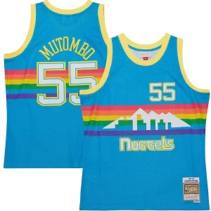 Exquisito Dikembe Mutombo Denver Nuggets Hardwood Classics 1991/92 Tropical Swingman Jersey Blue  para la gran final