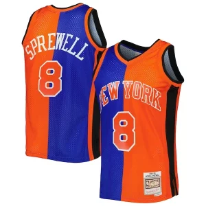 Original Latrell Sprewell New York Knicks Hardwood Classics 1998/99 Split Swingman Jersey Blue/Orange  para la gran final