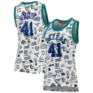Moderno Fantástico Dirk Nowitzki Dallas Mavericks Women's 1998 Doodle Swingman Jersey White  para la gran final