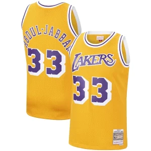 Sofisticado Kareem Abdul Jabbar Los Angeles Lakers Hardwood Classics Swingman Jersey Gold/Purple  para la gran final