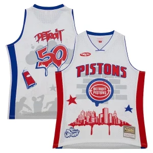 Sofisticado Estupendo Detroit Pistons x Tats Cru Hardwood Classics Fashion Jersey White  para la gran final