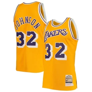Robusto Magic Johnson Los Angeles Lakers 1984/85 Hardwood Classics Authentic Jersey Gold/Purple  para la gran final