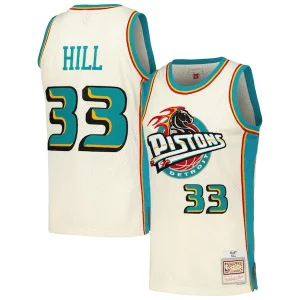 Duradero Hermoso Grant Hill Detroit Pistons Chainstitch Swingman Jersey Cream  para la gran final