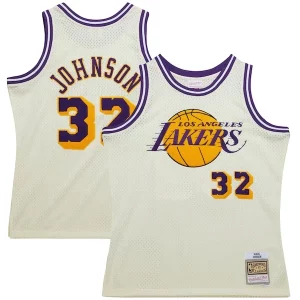 Versátil Bonito Clásico Magic Johnson Los Angeles Lakers Chainstitch Swingman Jersey Cream  para la gran final