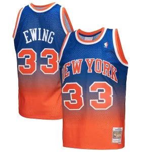 Genial Cool Clásico Patrick Ewing New York Knicks 1991/92 Hardwood Classics Fadeaway Swingman Player Jersey Orange/Royal  para la gran final