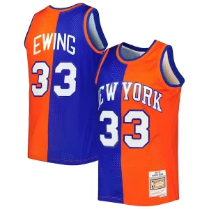 Increíble Patrick Ewing New York Knicks Hardwood Classics 1991/92 Split Swingman Jersey Blue/Orange  para la gran final