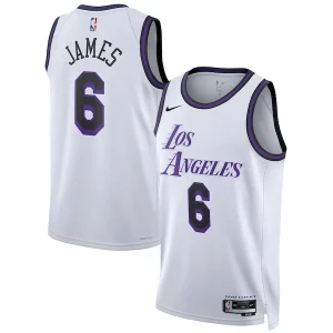 Moderno LeBron James Los Angeles Lakers Nike Unisex 2022/23 Swingman Jersey City Edition White  para la gran final