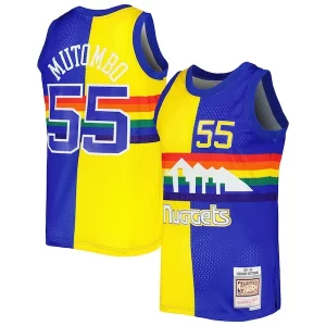 Genial Delicioso Dikembe Mutombo Denver Nuggets Hardwood Classics 1991/92 Split Swingman Jersey Royal/Gold  para la gran final