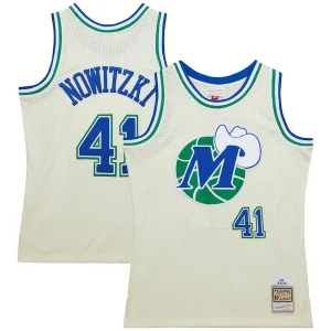 Clásico Dirk Nowitzki Dallas Mavericks Chainstitch Swingman Jersey Cream  para la gran final