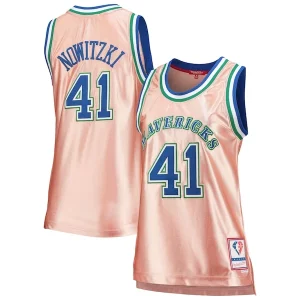 Lujoso Dirk Nowitzki Dallas Mavericks Women's 75th Anniversary Rose Gold 1998 Swingman Jersey Pink  para la gran final