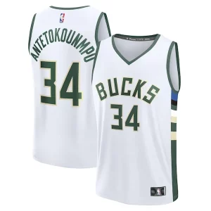 Sofisticado Giannis Antetokounmpo Milwaukee Bucks Fast Break Replica Player Jersey Association Edition White  para la gran final