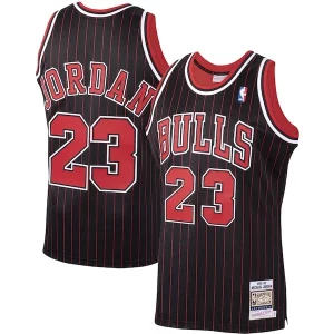 Hermoso Michael Jordan Chicago Bulls 1995/96 Hardwood Classics Authentic Jersey Black/Scarlet/White  para la gran final