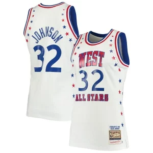 Único Magnífico Original Magic Johnson Los Angeles Lakers 1983 NBA All Star Game Hardwood Classics Authentic Jersey White  para la gran final