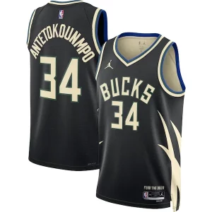 Resistente Giannis Antetokounmpo Milwaukee Bucks Jordan Brand Unisex Swingman Jersey Statement Edition Black  para la gran final
