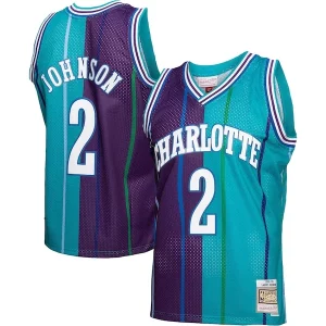 Maravilloso Resistente Larry Johnson Charlotte Hornets Hardwood Classics Split Swingman Jersey Teal/Purple  para la gran final