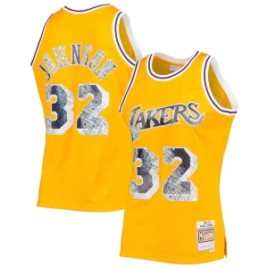 Cool Magic Johnson Los Angeles Lakers 1984/85 Hardwood Classics NBA 75th Anniversary Diamond Swingman Jersey Gold  para la gran final