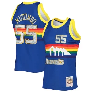 Original Maravilloso Fantástico Dikembe Mutombo Denver Nuggets 1996/97 Hardwood Classics NBA 75th Anniversary Diamond Swingman Jersey Royal  para la gran final