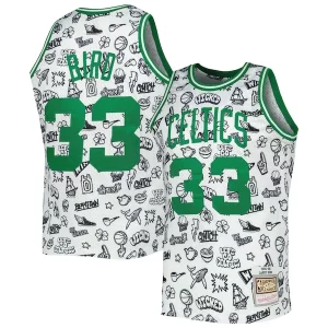 Maravilloso Increíble Larry Bird Boston Celtics 1985/86 Hardwood Classics Doodle Swingman Jersey White  para la gran final