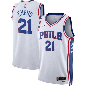 Clásico Hermoso Lujoso Joel Embiid Philadelphia 76ers Nike Unisex Swingman Jersey Association Edition White/Royal  para la gran final