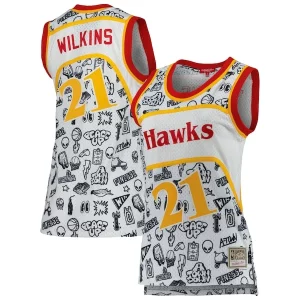Único Bonito Dominique Wilkins Atlanta Hawks Women's 1986 Doodle Swingman Jersey White  para la gran final