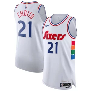 Fantástico Joel Embiid Philadelphia 76ers Nike 2024/25 Authentic Player Jersey City Edition White  para la gran final