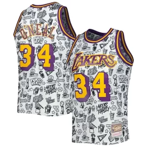 Lujoso Hermoso Perfecto Shaquille O'Neal Los Angeles Lakers 1996/97 Hardwood Classics Doodle Swingman Jersey White  para la gran final