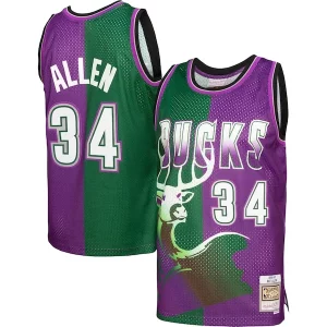 Único Ray Allen Milwaukee Bucks Hardwood Classics 1996/97 Split Swingman Jersey Green/Purple  para la gran final