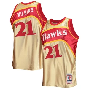 Maravilloso Práctico Dominique Wilkins Atlanta Hawks 75th Anniversary 1986/87 Hardwood Classics Swingman Jersey Gold  para la gran final