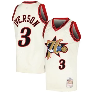 Clásico Allen Iverson Philadelphia 76ers Chainstitch Swingman Jersey Cream  para la gran final