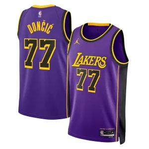 Moderno Fácil de llevar Luka Dončić Los Angeles Lakers Jordan Brand Statement Edition Swingman Jersey Purple  para la gran final