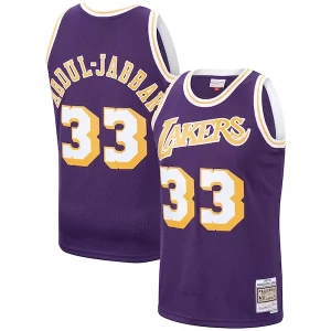 Cool Exquisito Kareem Abdul Jabbar Los Angeles Lakers Hardwood Classics Swingman Jersey Purple/Gold  para la gran final